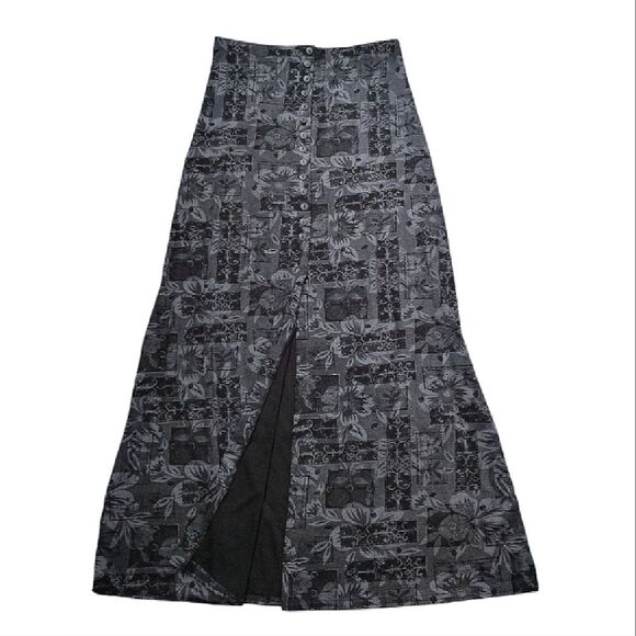 VTG 90s Black Floral Fairy Grunge Button Slit Front Maxi Skirt Medium - Picture 2 of 13